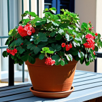 "Balcony Blueberry Bounty"**

A vibrant, healthy 'Top Hat' blueberry bush overflowing with ripe berries in a terracotta pot on a Parisian balcony. The pot sits amidst colorful flower boxes filled with geraniums. Soft morning light illuminates the scene. *Safe for work, appropriate content, fully clothed, family-friendly, professional, perfect anatomy (of the plant!), natural proportions, well-defined leaves and berries, high resolution, photorealistic.*

**